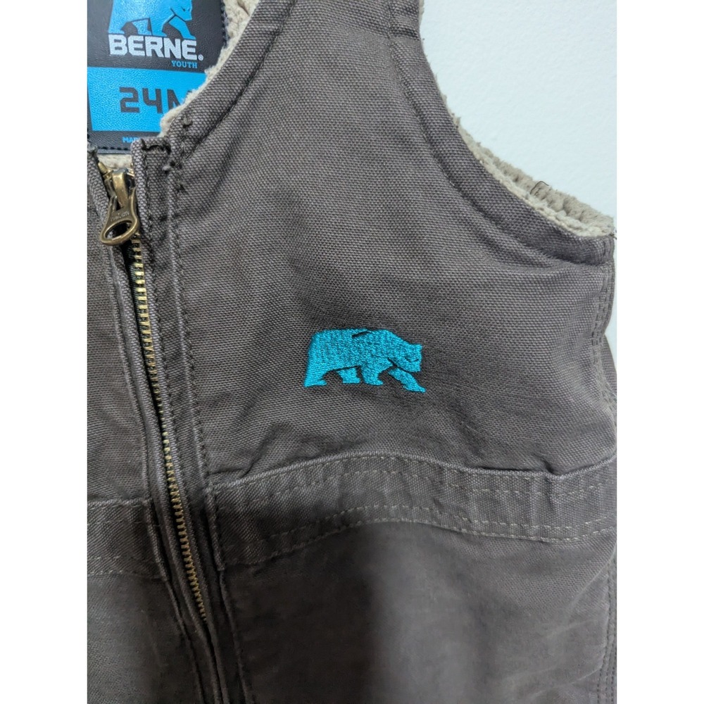 BERNE Fleece Lined Brown Insulated Bib Overall Pants Youth Boy's Size 24M - Picture 3 of 5